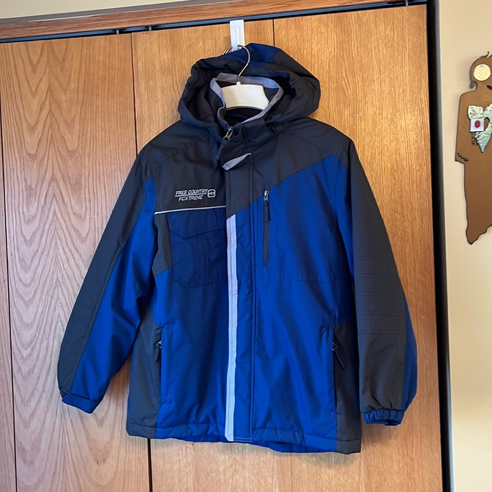 Free Country FC EXTREME 10 12 M Boys hooded warm winter coat BLUE GRAY snow ski